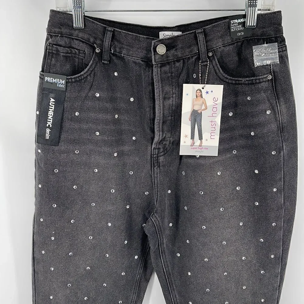 Simple Society distressed super high rise button fly raw hem jeans NEW NWT 15 32
